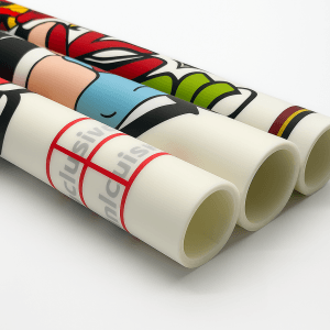 Example of a custom DTF gang sheet with multiple colorful logos for t-shirt printing.