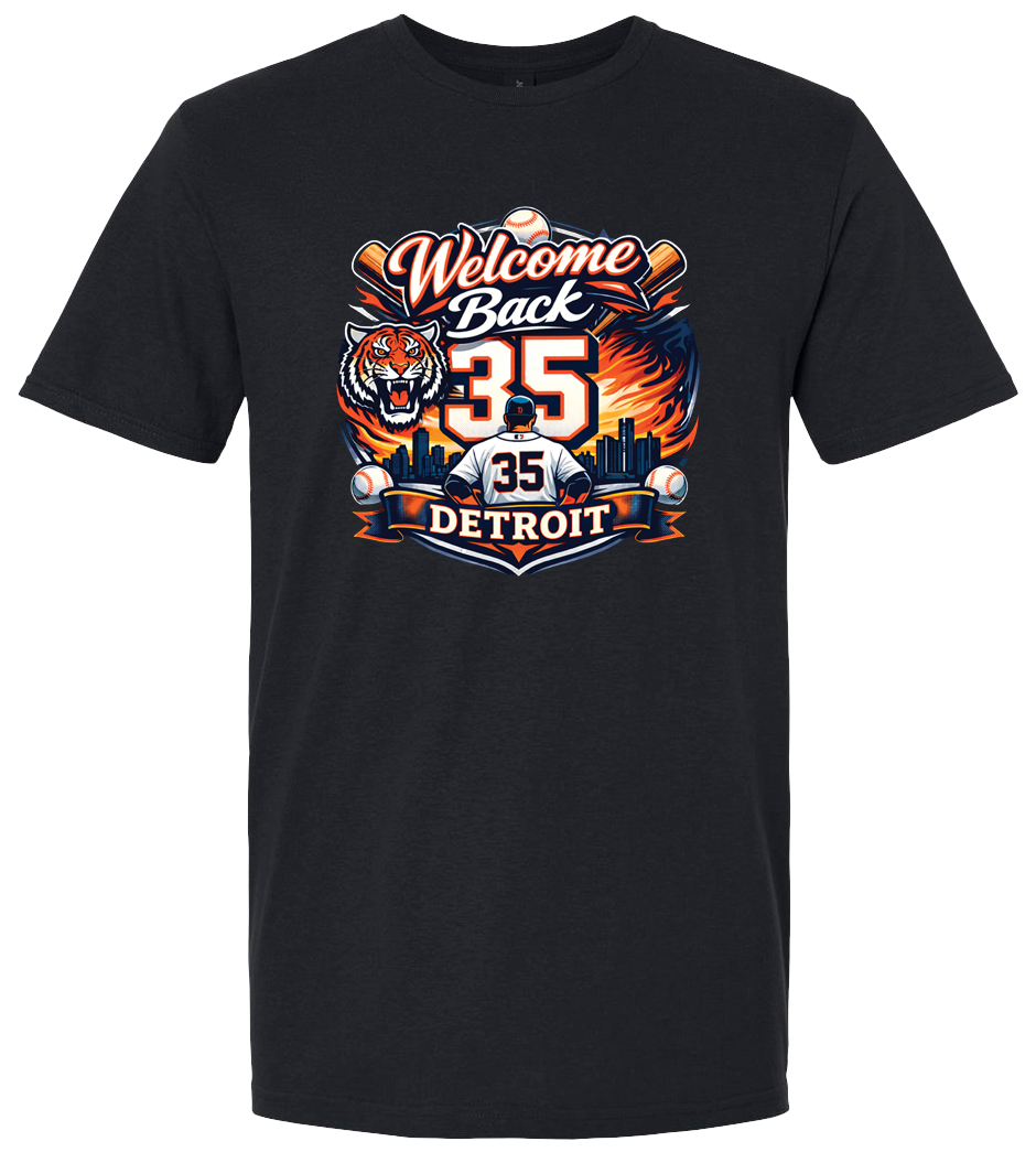 Detroit Welcome Back 35 Graphic Tee – Vintage Baseball Tribute - Image 3