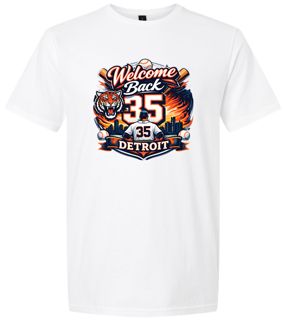 Detroit Welcome Back 35 Graphic Tee – Vintage Baseball Tribute - Image 2